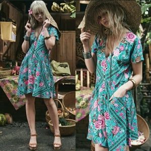 Babushka playdress turquoise S spell designs dress blue mini gypsy collective